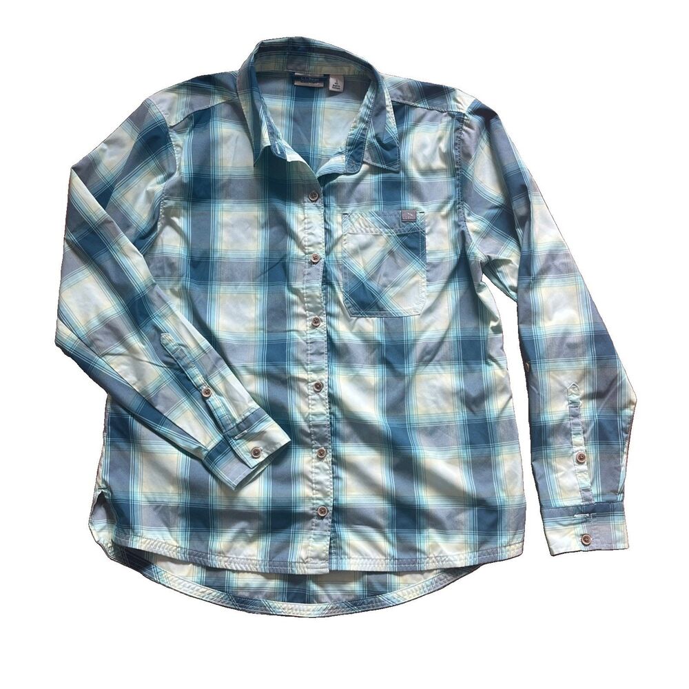 L.L. Bean Women's Button-Down Shirt Blue/Yellow/Green Plaid Long Sleeve Size S